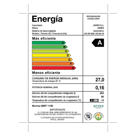 REFRIGERADOR JAMES FRIO SECO J501 INVERTER INOXIDABLE REFRIGERADOR JAMES FRIO SECO J501 INVERTER INOXIDABLE