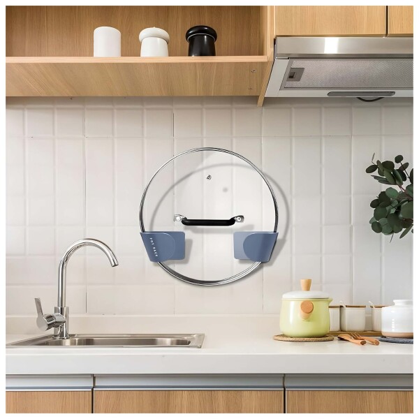 Soporte Organizador Para 2 Tapas de Olla Adhesivo Pared Color Azul