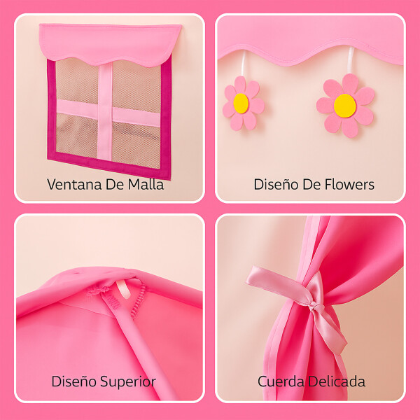 Carpa Casita Infantil Desarmable C/ Ventanas Diseño Infantil Color Rosa