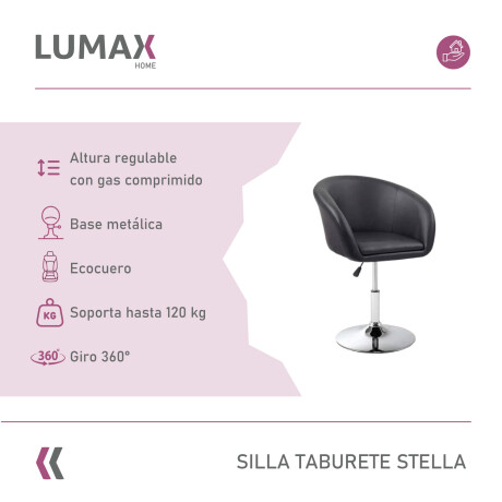 Silla Taburete Butaca con Respaldo en Cuero Lumax Modelo Stella Negro