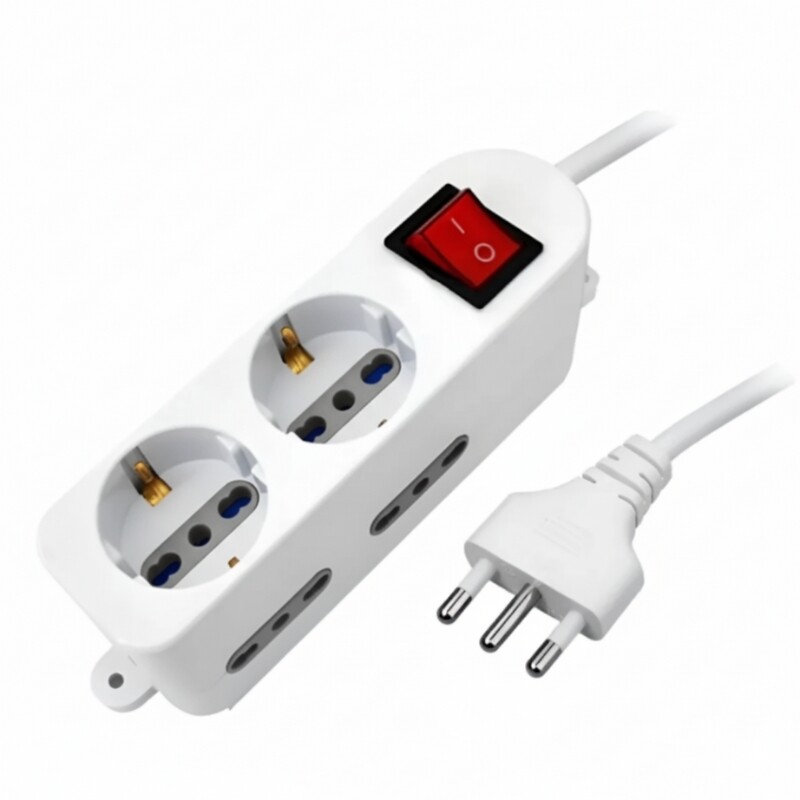 ALARGUE 2 SCHUKO 4 MODULOS CON INTERRUPTOR - BLANCO Alargue 2 Schuko 4 Modulos Con Interruptor Blanco