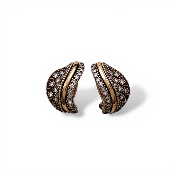 Caravanas Vintage Zirconia-Plata y oro-Zirconia blanca-CA5110 conpiedra