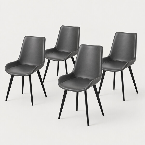 Pack X4 Sillas De Comedor Tapizadas Ecocuero Gris