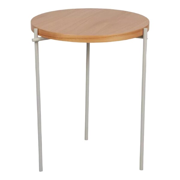 Mesa lateral - Madera clara, pie en metal blanco. Mesa lateral - Madera clara, pie en metal blanco.
