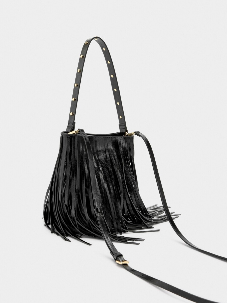 Bolso Bombonera Con Flecos Largos negro
