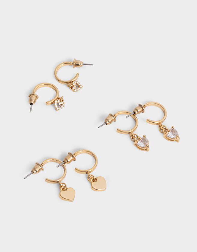 Aros Argollas Set Con cubic zirconia Set De Argollas Con Dijes Bañadas En Oro - Dorado