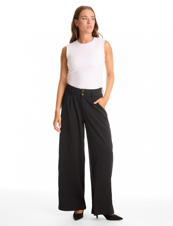 Palazzo Con Doble Botón & Cintura Elástica NEGRO