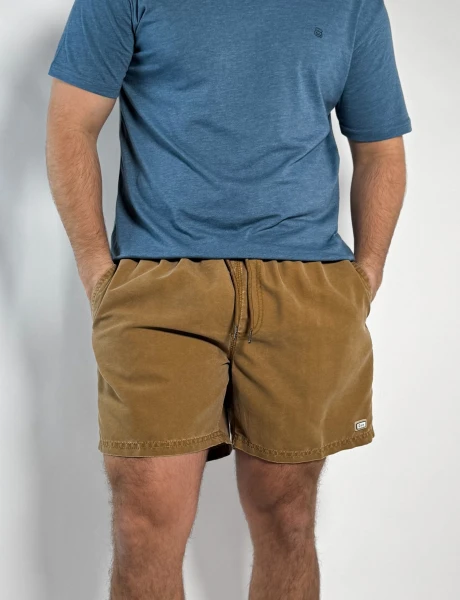 Short de baño liso Acid Wash Avici Mostaza
