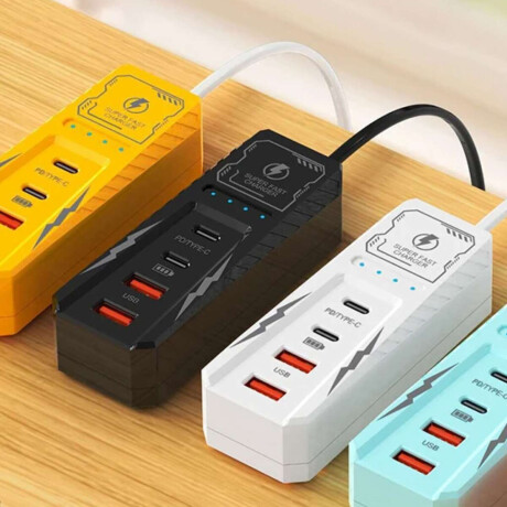 Zapatilla adaptador cargador con enchufe y puertos USB x2 y tipo C x2 Negro