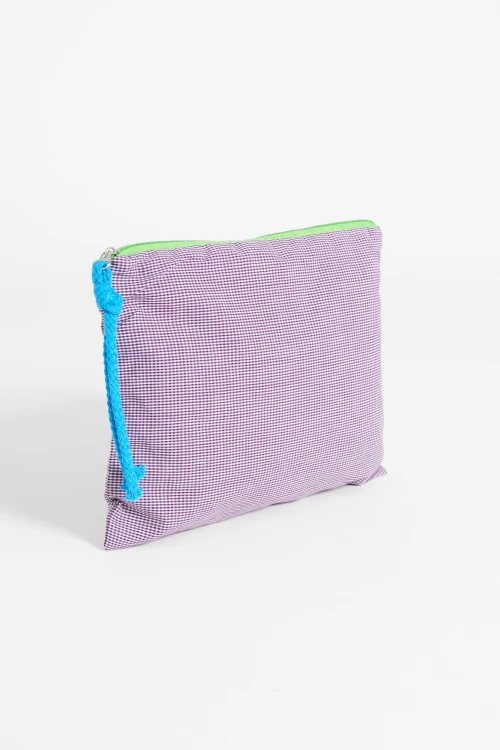 Estuche de tela cuadrillé lila
