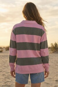 Sweater Polo Rayado Rosa