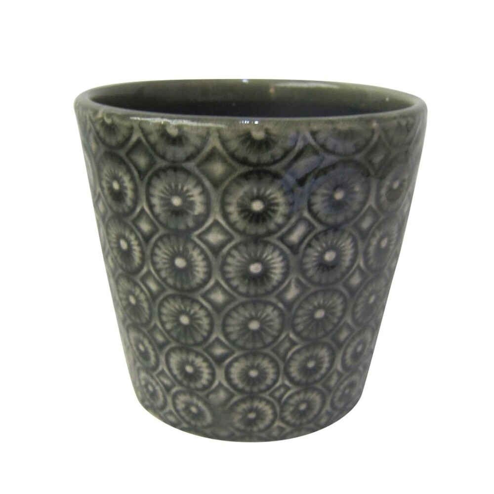 Maceta Cerámica 14x14x13Cm Círculos C/Relieve Verde MACETA CERAMICA 14X14X13CM CIRCULOS C/RELIEVE VERD