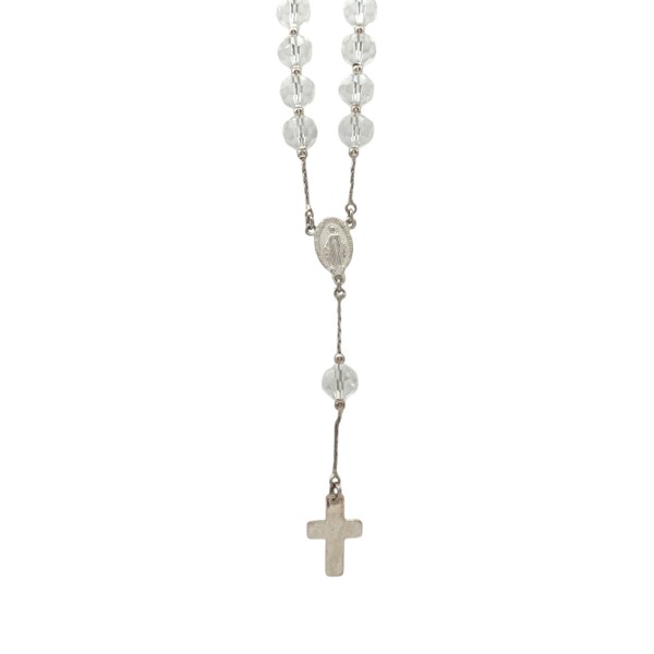 Rosario de cristal Virgen Milagrosa - Plata 925 - Cuarzo cristal - RO3001 Conpiedra