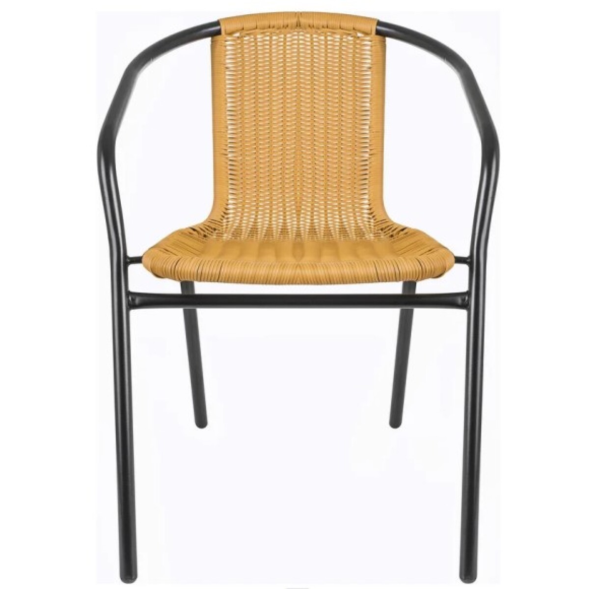 Silla exterior de metal y ratán PVC con apoyabrazos beige 