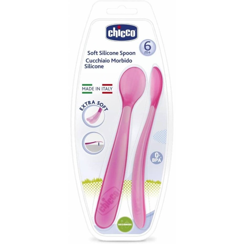 Set x2 cucharas silicona CHICCO rosa