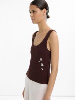 Top Con Flores De Abalorios marron