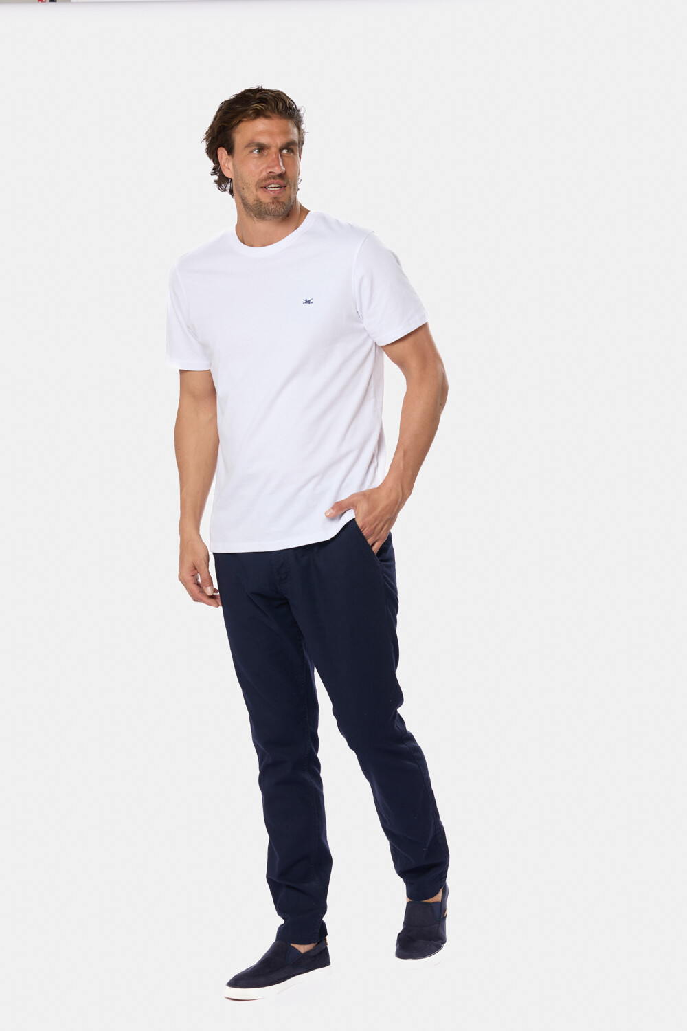 PANTALÓN DE LINO CON CINTURA ELASTIZADA Marino