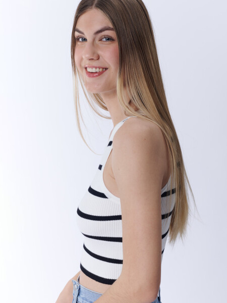 Top punto rib Blanco Y Negro