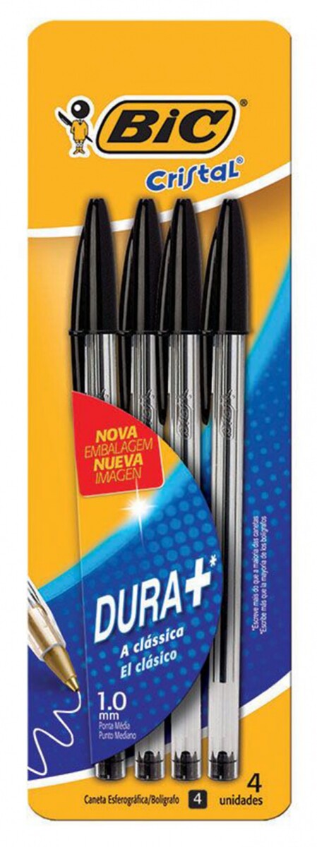 BOLIGRAFO CRISTAL BIC DURA+ NEGRO 4 UNID 