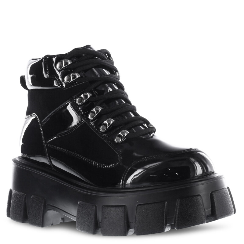 Bota de Mujer Miss Carol RIO acordonada con materiales combinados Negro (Charol)