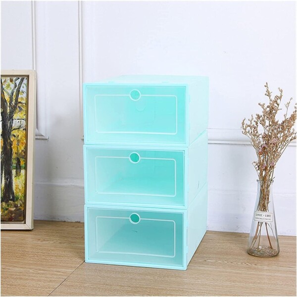 Caja Zapatos Zapatera Transparente Organizador Apilable Color Variante Verdeagua