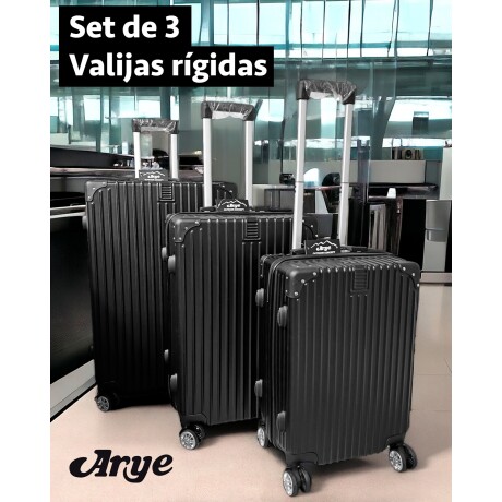 Set de 3 Valijas Negras Cubierta Rígida Arye Mila con Ruedas Dobles Negra