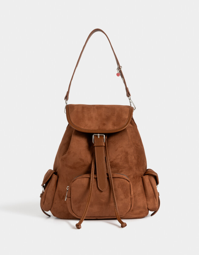 Mochilas Urbanas Mochila Solapa Suede - Marron Camel