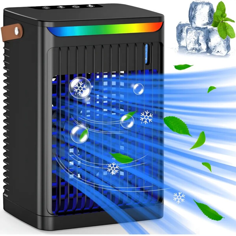 Mini Aire Acondicionado Portátil USB C/Humidificador Luz LED Mini Aire Acondicionado Portátil USB C/Humidificador Luz LED