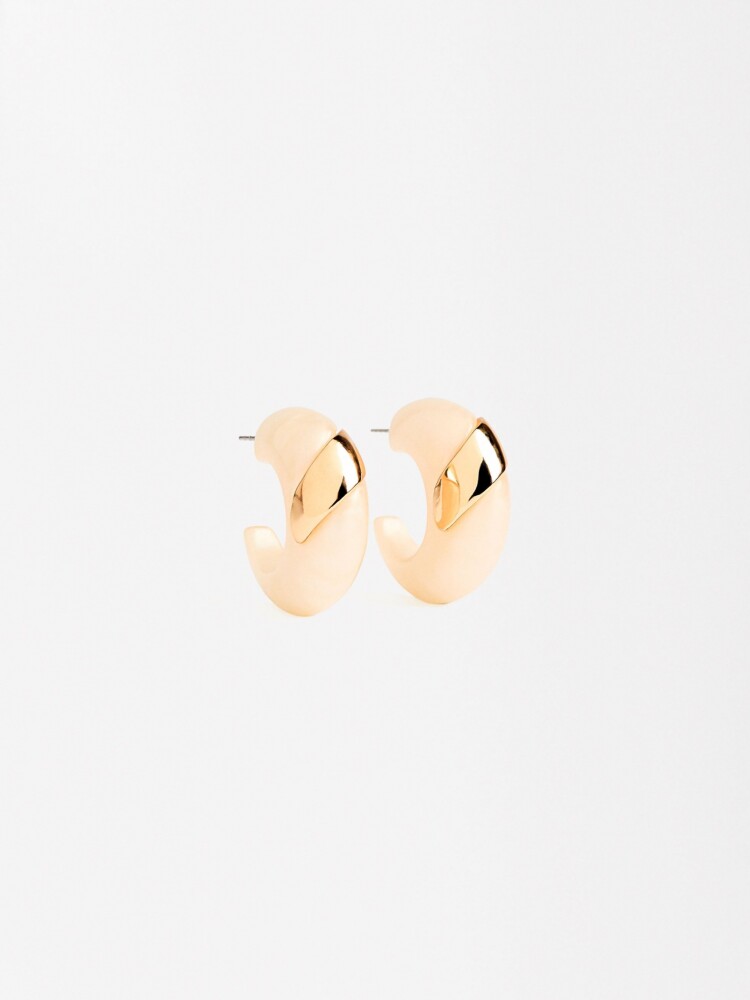 Aros Perlados Con Detalle Metálico beige