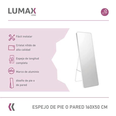 Espejo de pie o pared Glamour Lumax 160x50 cm living dormitorio Blanco