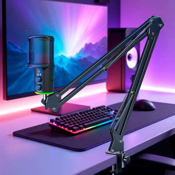 Micrófono RGB USB con Brazo Articulado Negro