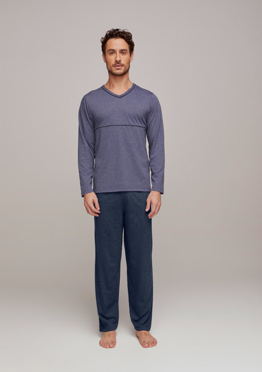 PIJAMA ML MASC - AZUL MESCLA 