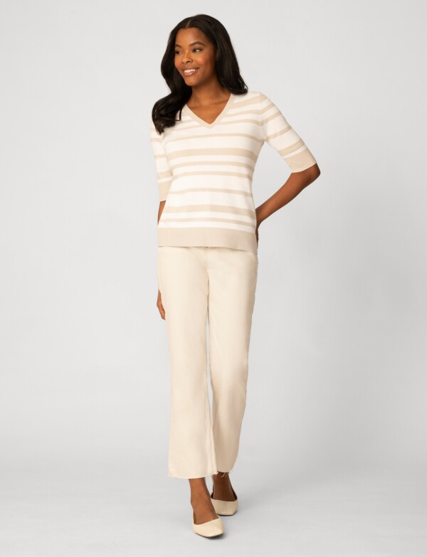 Buzo Rayado Escote V BEIGE