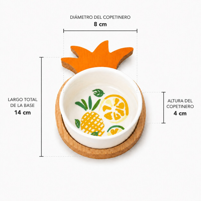 Copetinero en Cerámica con Base Madera Naranja