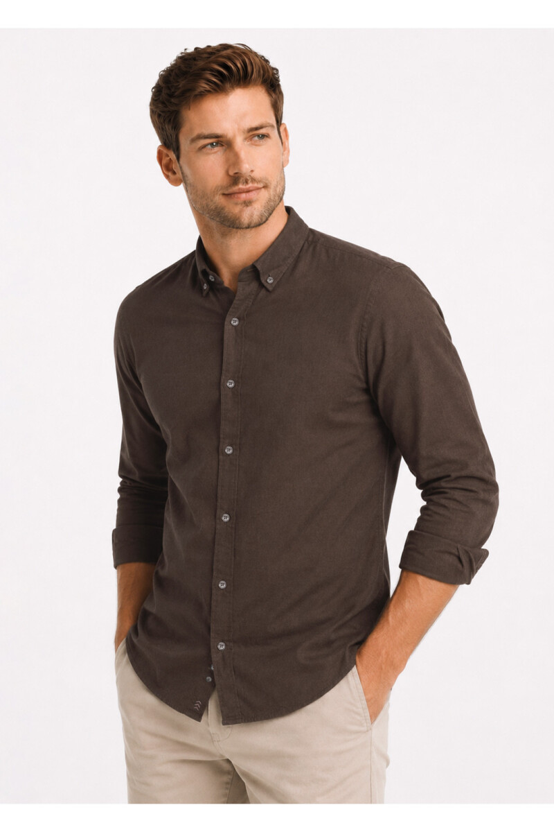 Camisa Arrow Lino Cotton Manga Larga Café