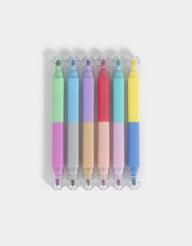 Resaltadores Lúdico Set De 6 Marcadores Doble Punta Con Tapa De Patita - Combinacion Multicolor