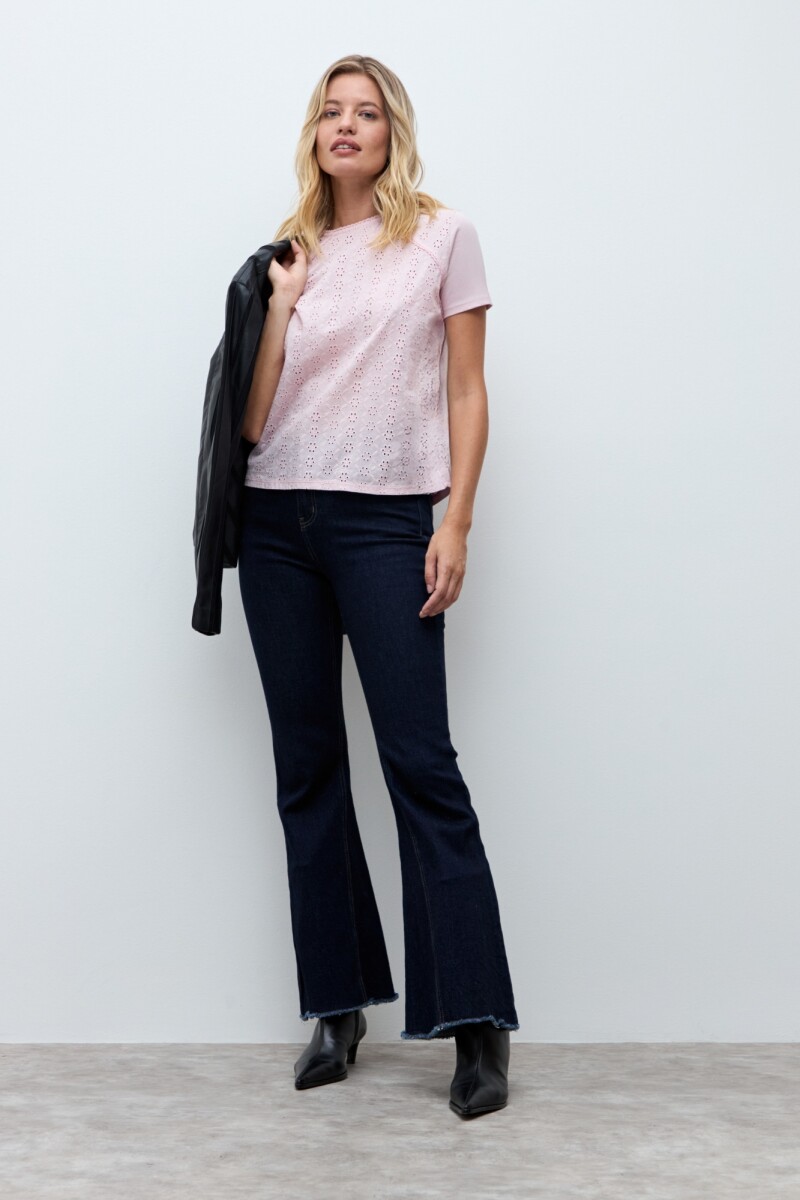 Remera frente broderie - rosa 