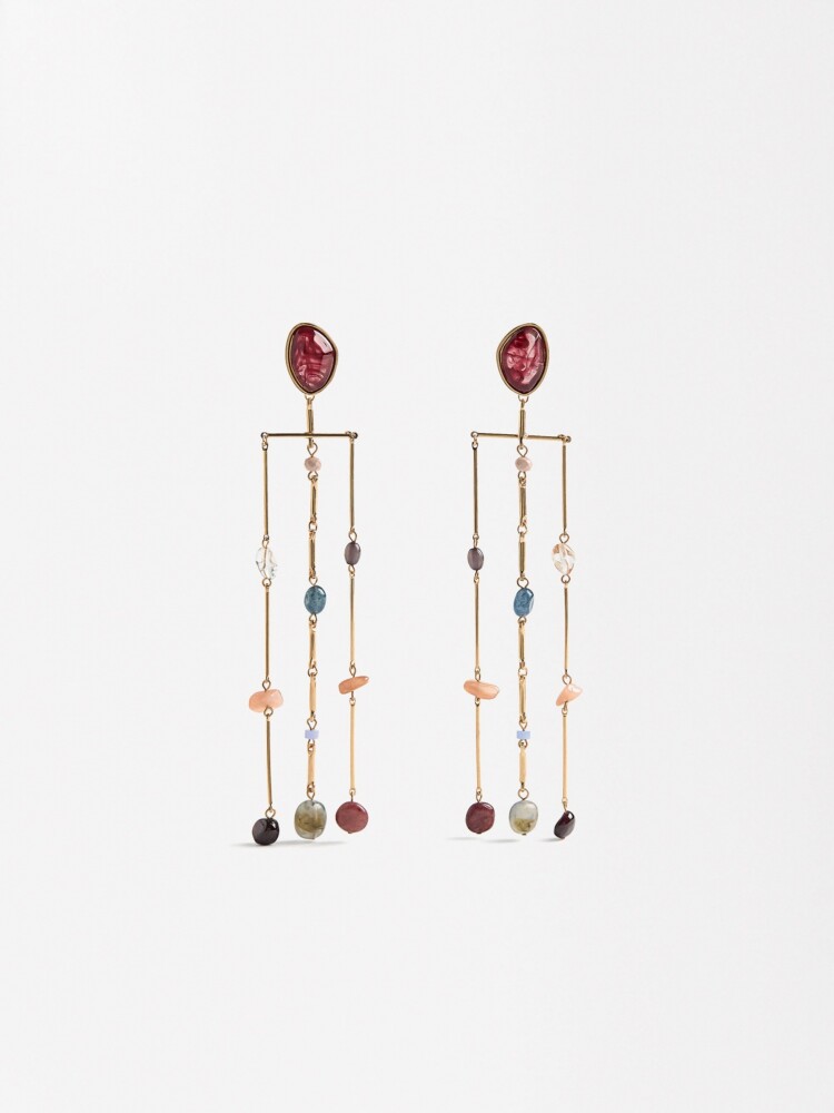 Pendientes Largos Con Piedras multicolor