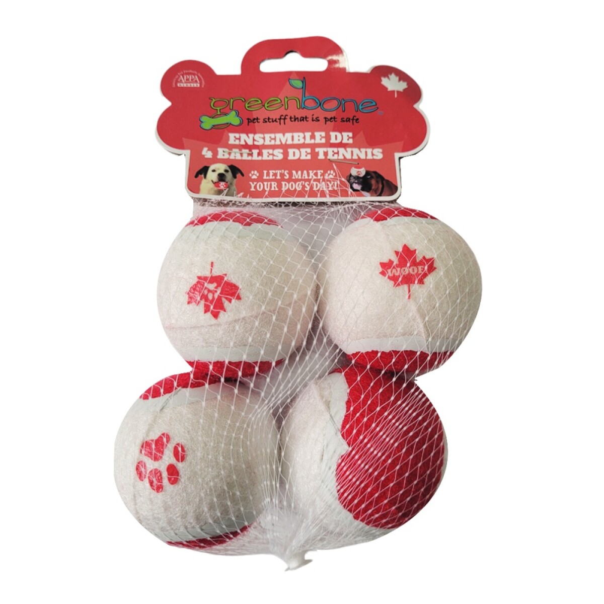 Juguete Pelota de Tennis Set de 4 con Diseño Canadá para Perro - Blanco/rojo 