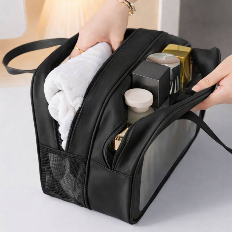 Necessaire de Viaje Organizador Impermeable con Compartimentos _ Ideal Porta Cosméticos y/o Artículos de Baño Negro
