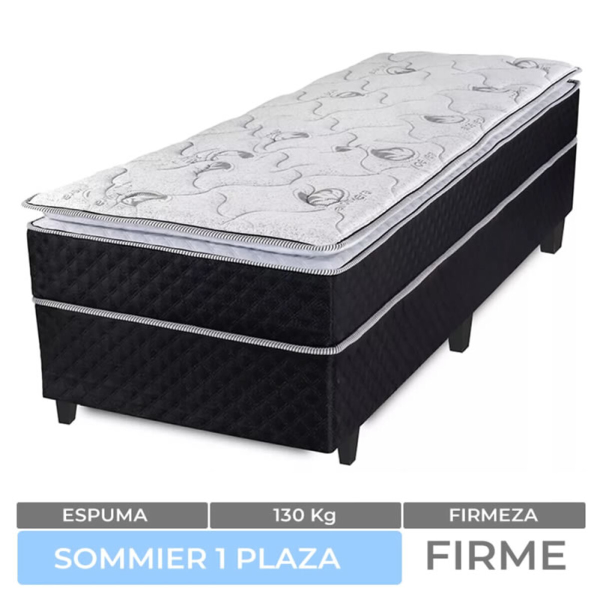 UNA PLAZA + BOX - Conjunto de Sommier 1 Atena Con Pillow Top EPS 190x78x57 130K 