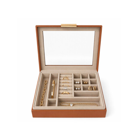 Joyero con visor y 2 pisos - 23x19x9cm Marron