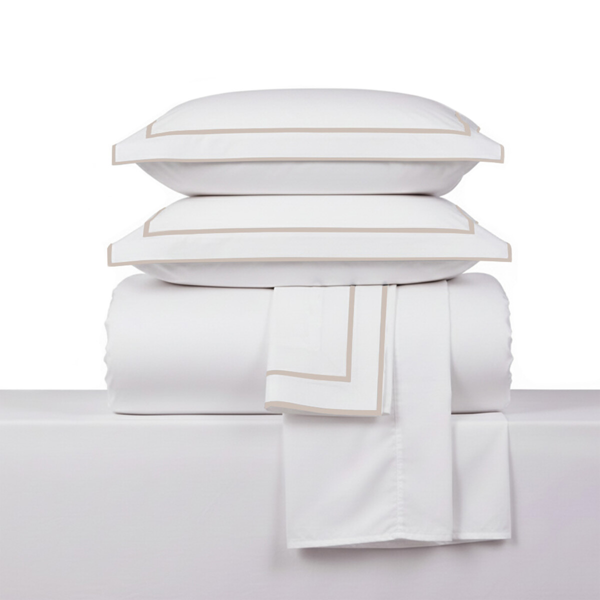 Juego de Sabana King Basic Color Block 200 Hilos - Pilar - Blanco/Beige 