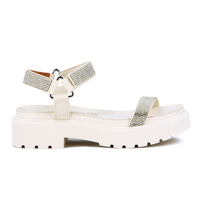 Sandalia Casual Mujer Vizzano Pulsera Con Velcro Y Brillo Blanco