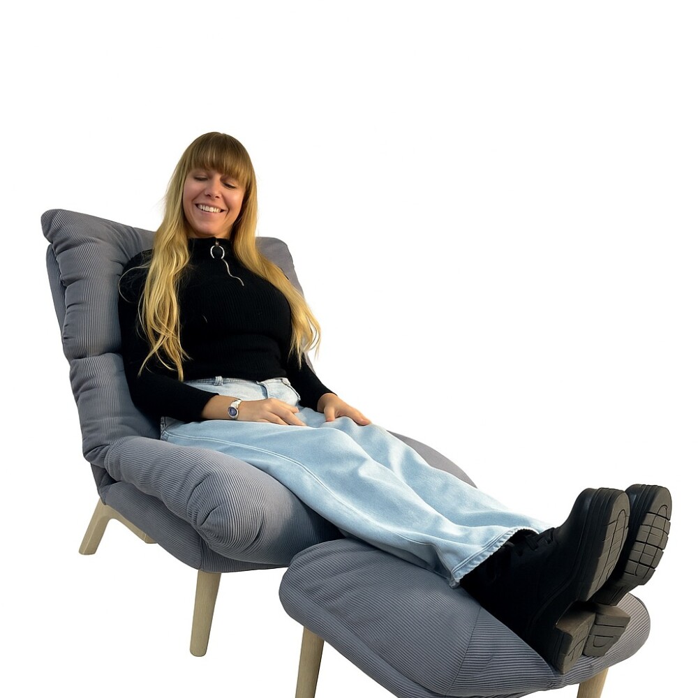 Poltrona Reclinable Con Puff Apoyapies Tapizado Gris