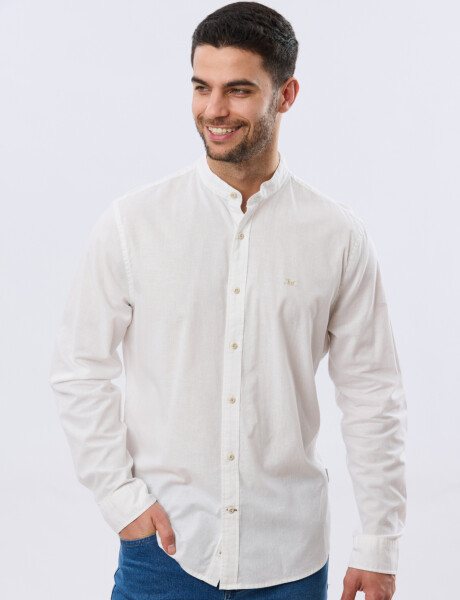 CAMISA LISA DE LINO CUELLO MAO Blanco