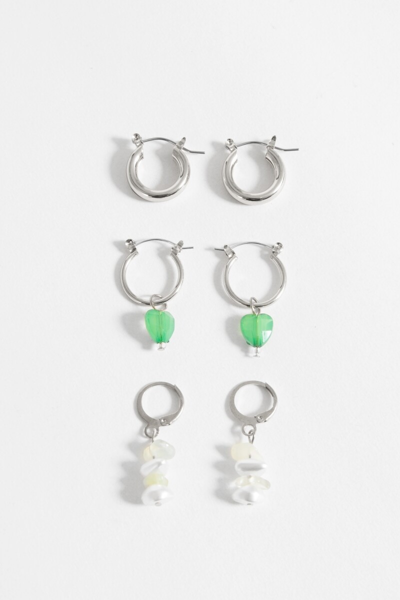 Set de aros piedra y perlas plateado