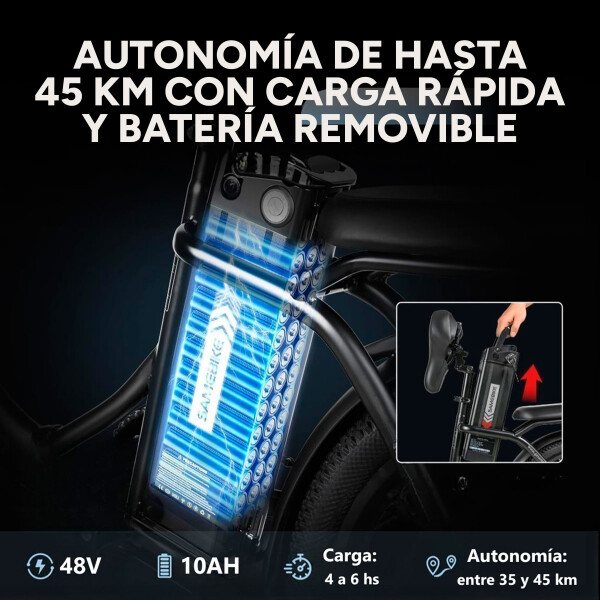 Bicicleta Electrica GoGreen Gorilla Rueda Ancha 350w 10Ah Color Negro