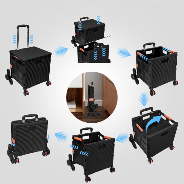 Carro Caja Plegable Ruedas Multiuso Hierro Carrito Escalera Variante Color Negro