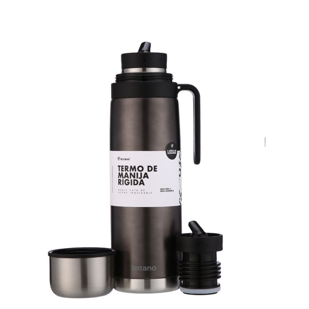 Termo Terrano Premium Manija Rígida 1 Litro - NEGRO-METALIZADO 